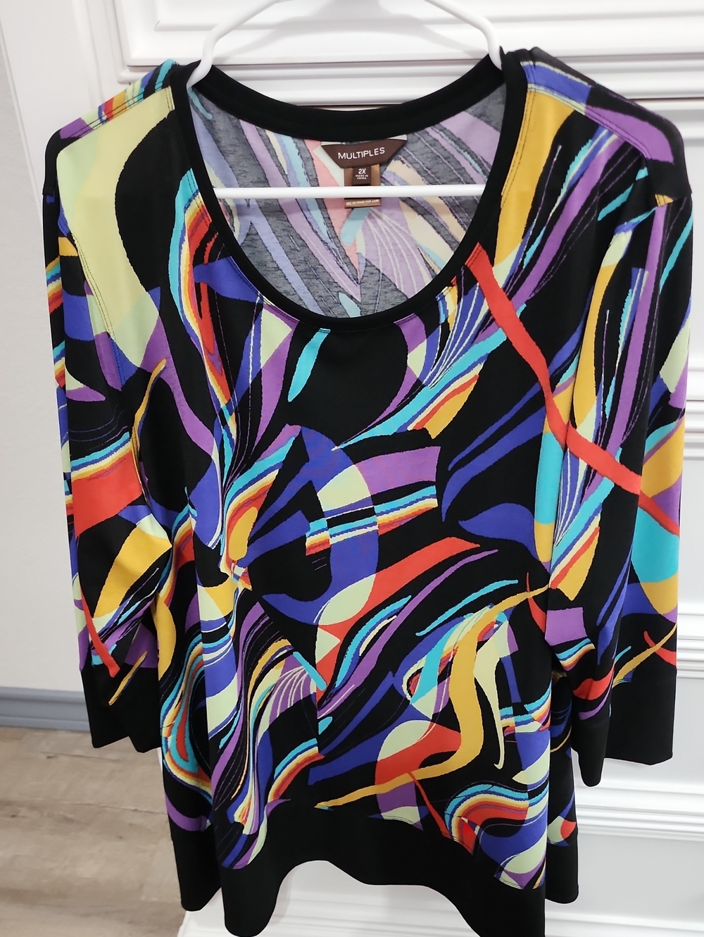 Multiples Black Abstract Multicolor Long Sleeve Top